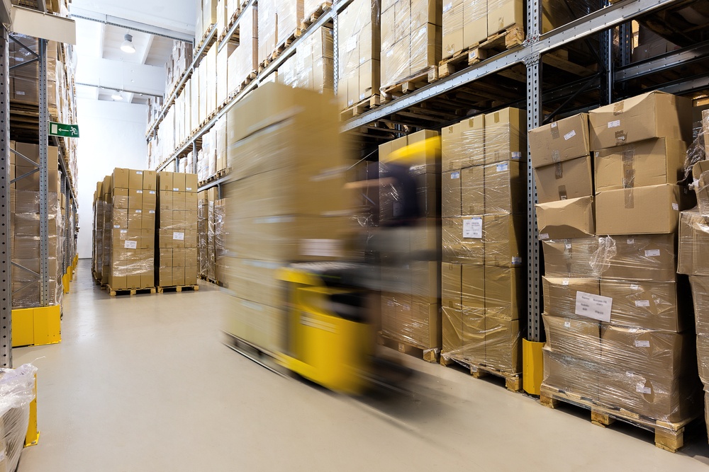 Forklift in warehouse