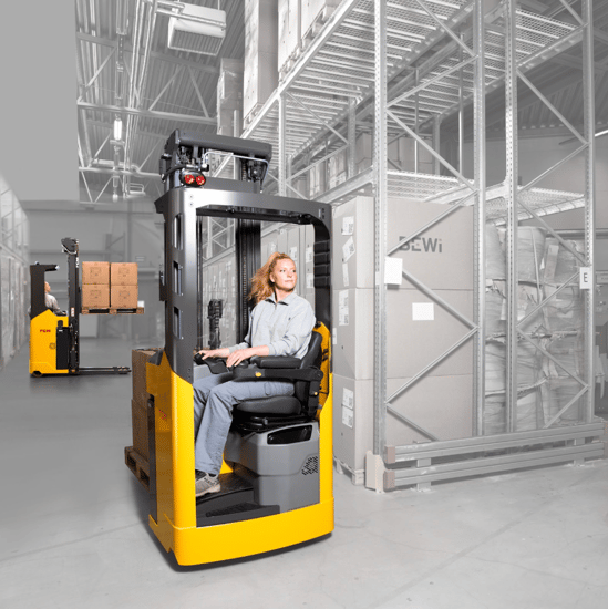 SSO TCM yellow warehouse woman forklift