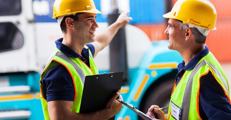 Material handling professionals talking