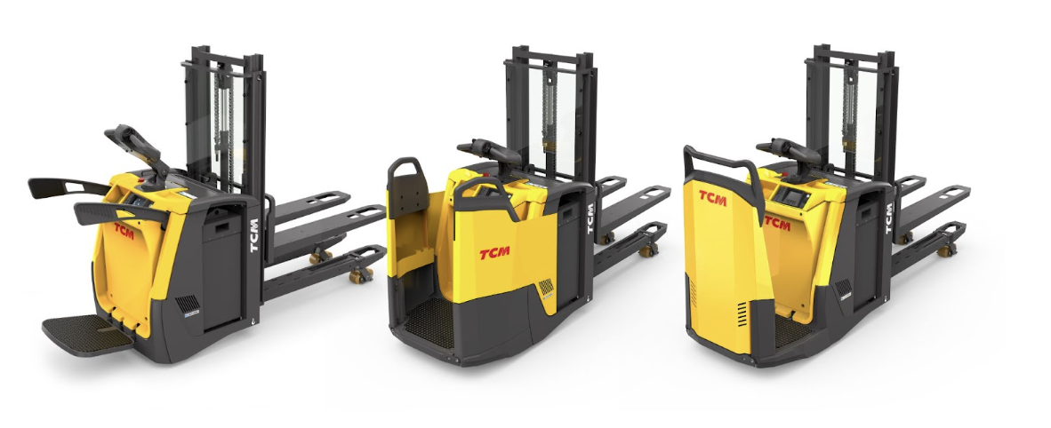 TCM's ride-on double pallet stacker range